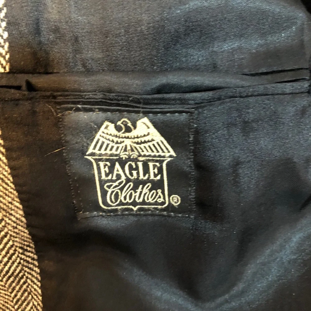 Vintage lambs wool herringbone blazer, dark gray Sz 46R - Picture 8 of 13